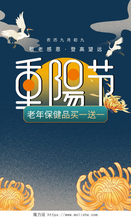 电商蓝色淘宝天猫国潮99重阳节保健品海报banner